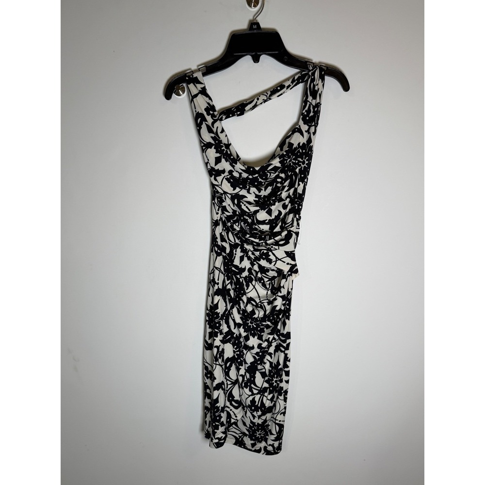 Tribute by Heni Neman Floral Bodycon Dress Black White Cowl Neck Open Back S